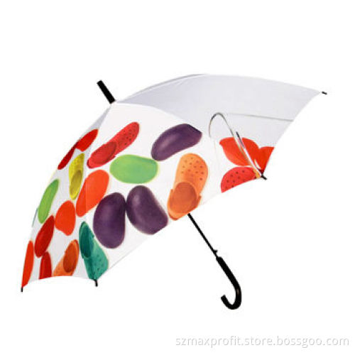 Curve Handle Umbrella, Plastic Top and Metal Tips, Any Designs Available